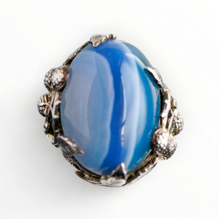 Ornate Blue Agate Sterling Ring Size 5.5