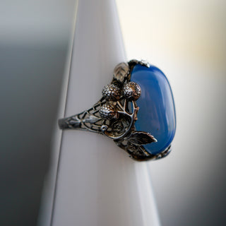 Ornate Blue Agate Sterling Ring Size 5.5