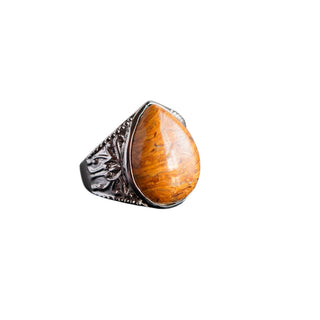 Mariam Stone Fossil Effect Stainless Steel Ring Size 8