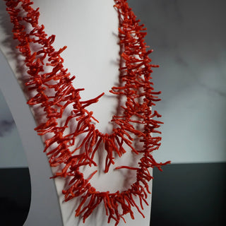 Vintage Multi-Strand Red Branch Coral Statement Necklace - 22" by Reserved Grace