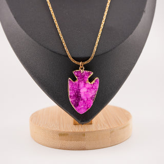 Arrowhead Shaped Thick Glittery 1.5 Inch Purple Druzy Pendant on 16 Inch Gold Tone Chain