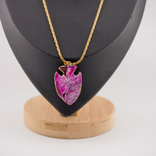 Arrowhead Shaped Thick Glittery 1.5 Inch Purple Druzy Pendant on 16 Inch Gold Tone Chain