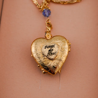 Vintage Kirks Folly Forget Me Knot Gold Plated Heart Locket Pendant Necklace 29 Inch NOS