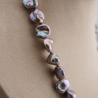 Baroque Freshwater Pearl Necklace in Silvery Lavender with Sterling Accent Clasp