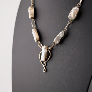 Sterling Silver & Keshi Pearl Artisan Necklace with Sculptural Heart Drop – 18”