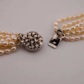 Vintage Multi-Strand Freshwater Pearl Necklace with Textured Leaf Clasp