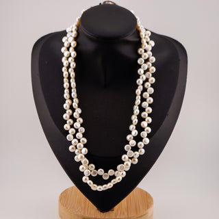 Vintage Double Strand Freshwater Pearl Necklace with Sterling Teardrop Clasp