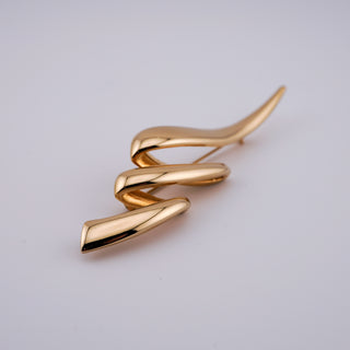 Vintage Abstract Sculptural Goldtone Brooch – Elongated Modernist Design