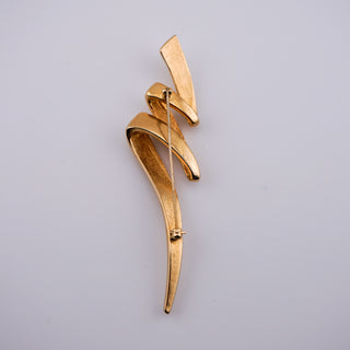 Vintage Abstract Sculptural Goldtone Brooch – Elongated Modernist Design