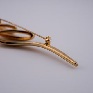 Vintage Abstract Sculptural Goldtone Brooch – Elongated Modernist Design