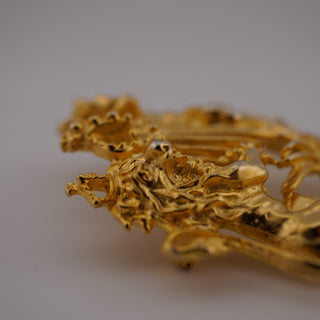 Vintage Goldtone Heraldic Lion and Unicorn Crest Brooch