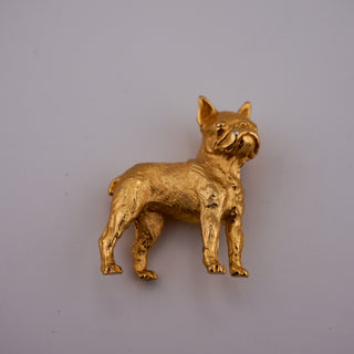 Vintage Crown Trifari Sculptural Bulldog Brooch in Rich Goldtone