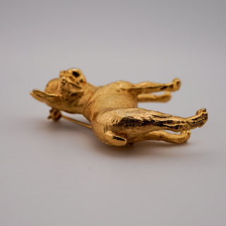 Vintage Crown Trifari Sculptural Bulldog Brooch in Rich Goldtone