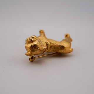 Vintage Crown Trifari Sculptural Bulldog Brooch in Rich Goldtone