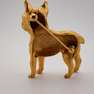Vintage Crown Trifari Sculptural Bulldog Brooch in Rich Goldtone