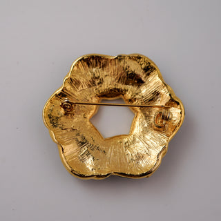 Vintage Black Enamel and Rhinestone Knot Brooch with Goldtone Finish – 1.75”
