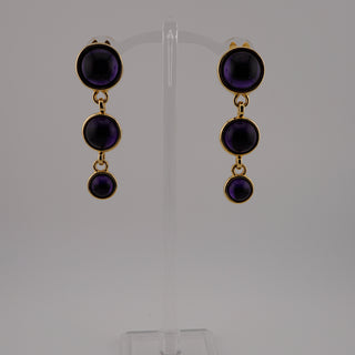 Vintage Paulo Deep Purple and Gold-Tone Dangle Clip-on Earrings