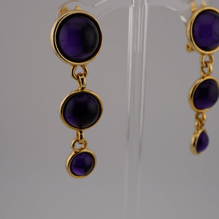 Vintage Paulo Deep Purple and Gold-Tone Dangle Clip-on Earrings