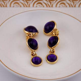 Vintage Paulo Deep Purple and Gold-Tone Dangle Clip-on Earrings