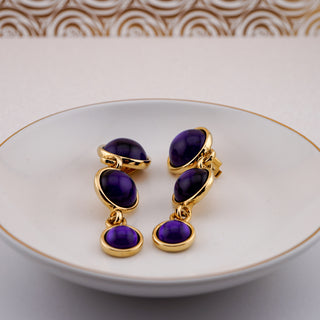 Vintage Paulo Deep Purple and Gold-Tone Dangle Clip-on Earrings