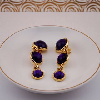 Vintage Paulo Deep Purple and Gold-Tone Dangle Clip-on Earrings