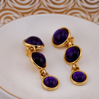 Vintage Paulo Deep Purple and Gold-Tone Dangle Clip-on Earrings