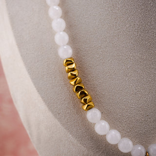 Vintage Milky Quartz Necklace with Hammered Goldtone Cross Pendant (36”)