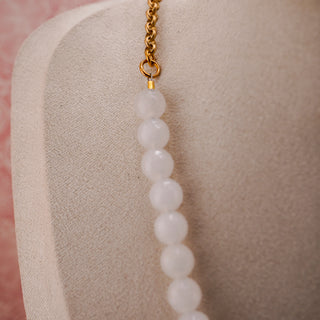 Vintage Milky Quartz Necklace with Hammered Goldtone Cross Pendant (36”)