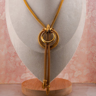 Vintage Trifari Mesh Tassel Necklace with Circular Centerpiece (26”)