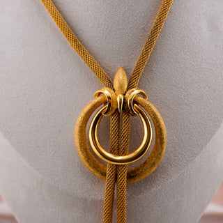 Vintage Trifari Mesh Tassel Necklace with Circular Centerpiece (26”)