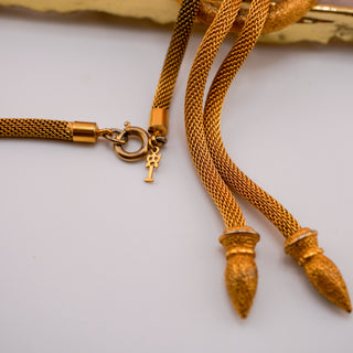 Vintage Trifari Mesh Tassel Necklace with Circular Centerpiece (26”)