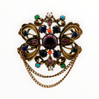 Vintage Colorful Ornate Rhinestone Brooch