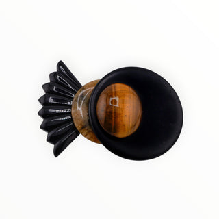 Signed Wendy Gell Geometric Onyx Tiger’s Eye Agate Statement Brooch
