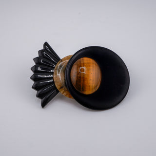 Signed Wendy Gell Geometric Onyx Tiger’s Eye Agate Statement Brooch