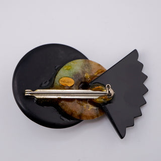 Signed Wendy Gell Geometric Onyx Tiger’s Eye Agate Statement Brooch