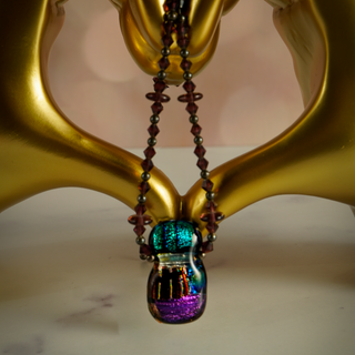 60 Live Show Vintage Jewelry Dichroic Glass Scarab Necklace Pendarnt by Reserved Grace