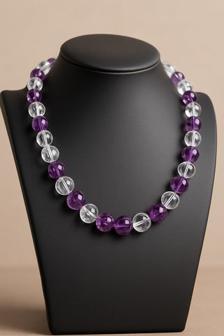 Faceted Amethyst and Quartz Crystal Necklace with Sterling Clasp 18 Inch