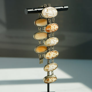 Antique Victorian Silver Shell Cameo Panel Bracelet