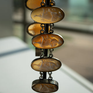 Antique Victorian Silver Shell Cameo Panel Bracelet