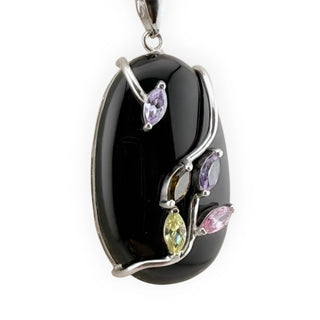 Vintage Gleaming Onyx Sterling Silver Botanical Vine Pendant Necklace - 18" by Reserved Grace