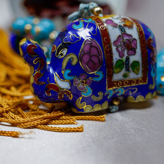 Reserved Grace vintage necklace featuring a blue floral cloisonné medallion with robin's egg blue glass beads and gold accents