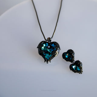 Contemporary Dark Crystal Heart Pendant Necklace with Matching Post Earrings Set - View 2 | Reserved Grace