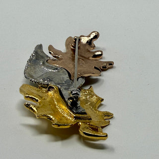 Avon Vintage Fall Leaves Gold Silver Bronze Tones Brooch Pin