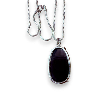 Vintage Gleaming Onyx Sterling Silver Botanical Vine Pendant Necklace - 18" by Reserved Grace