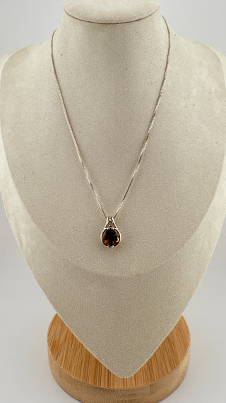 Sterling Silver Pendant Necklace with Faceted Smoky Quartz