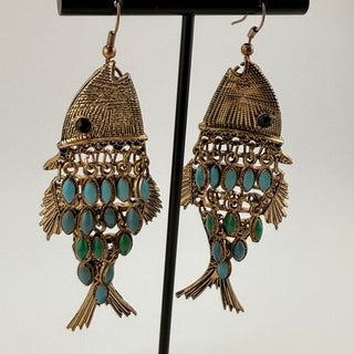 Gold Tone Articulating Fish Earrings