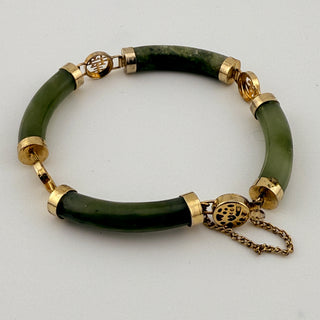 Vintage Bracelet of Four Green SERPENTINE Stone Links, 7.25”