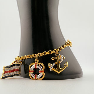 Vintage Danbury Mint Nautical Goldtone Enamel Crystal Bracelet