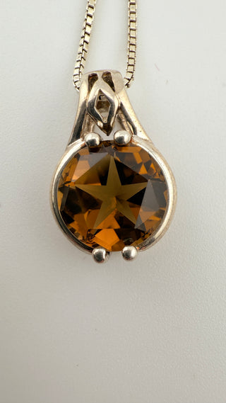 Sterling Silver Pendant Necklace with Faceted Smoky Quartz