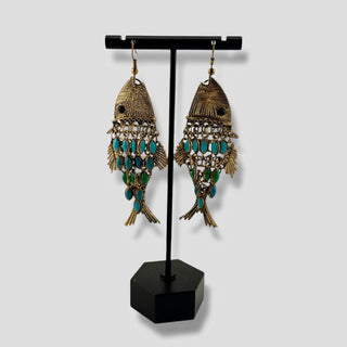 Gold Tone Articulating Fish Earrings
